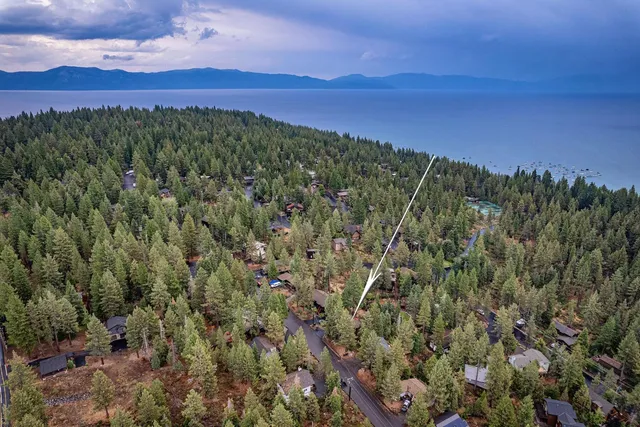 a view of a city with lush green forest