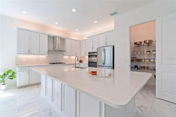 a view of a hallway with wooden floor and a potted plant