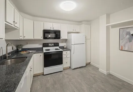 a kitchen with a sink stove and refrigerator