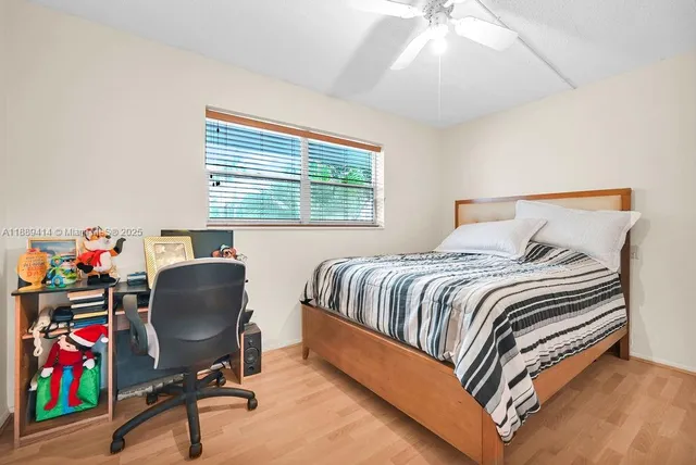 a bedroom with a bed and a workspace