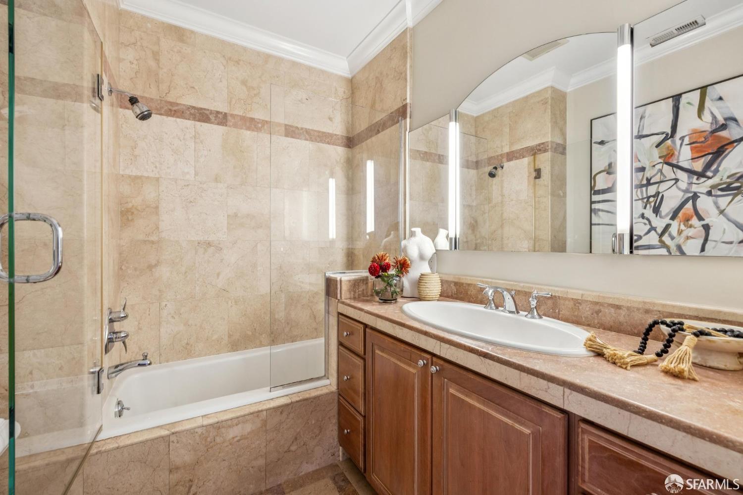 729 Douglass Street San Francisco, CA 94114 - Photo 23 of 92 a bathroom with a granite countertop sink mirror and a bath tub