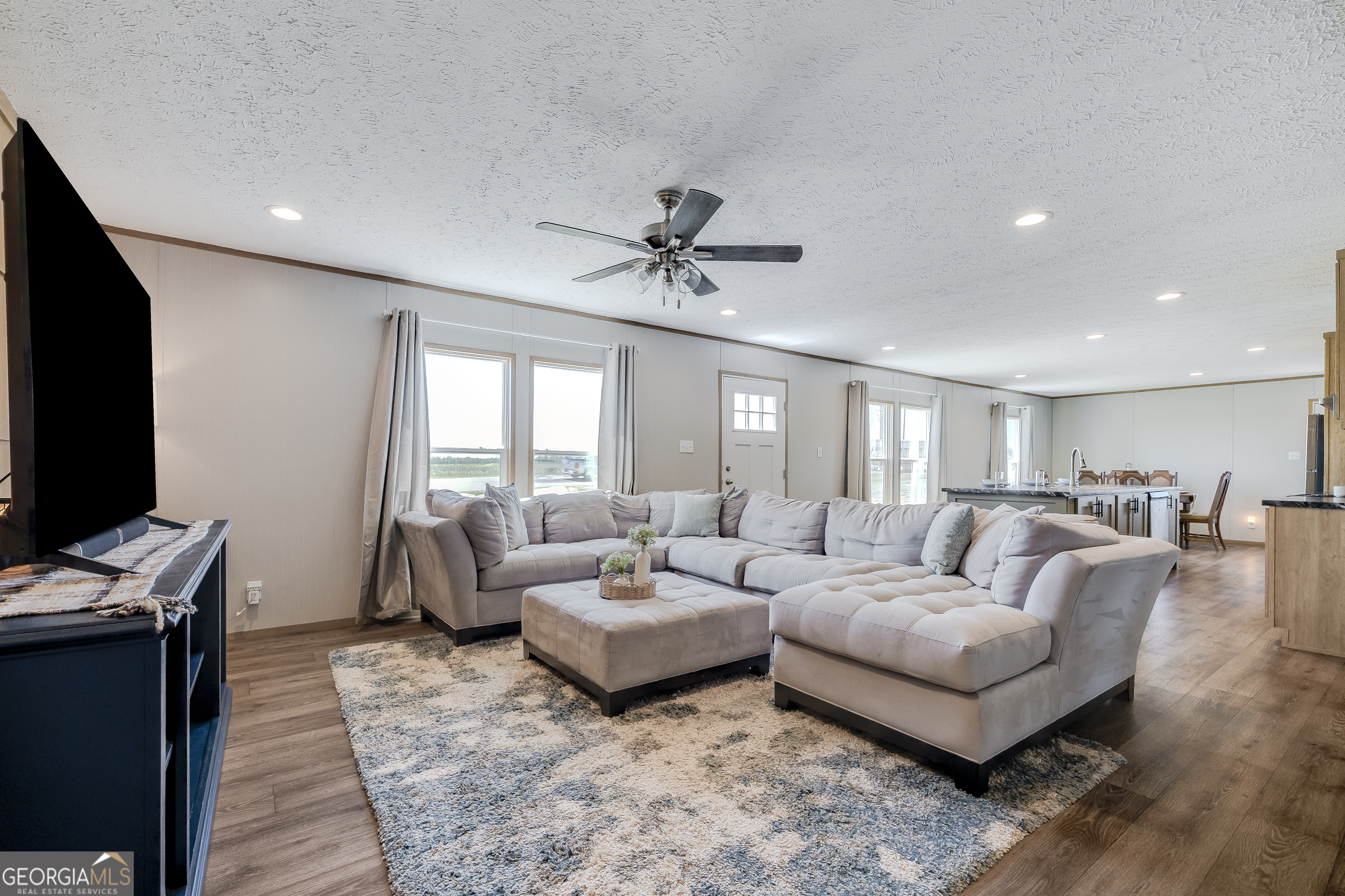559 Evergreen Church Road Cobbtown, GA 30420 - Photo 7 of 40 a living room with furniture a ceiling fan and a flat screen tv