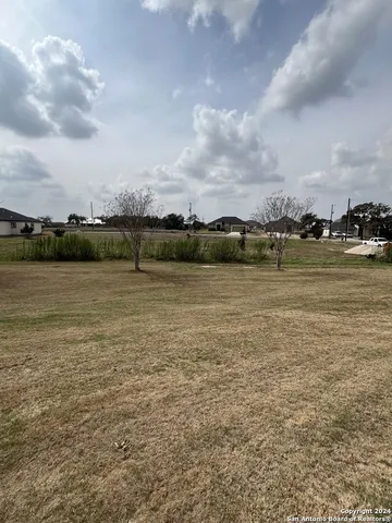a view of a lake with houses in the background
