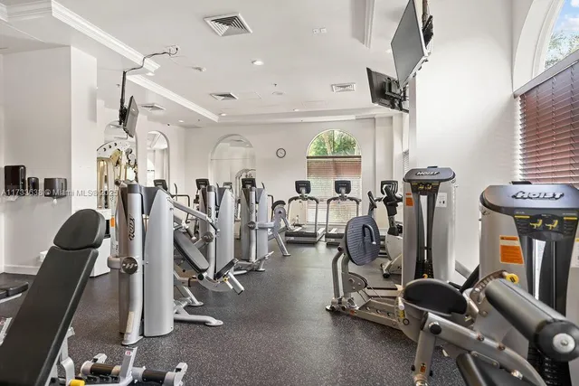 a view of a room with gym equipment