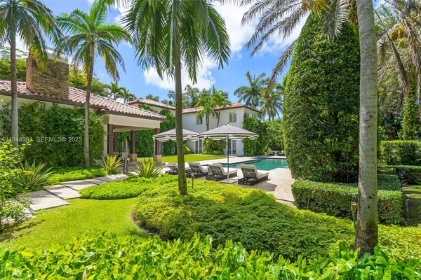 a view of a house with swimming pool and a yard