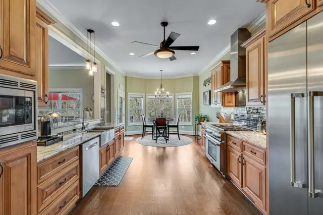 a kitchen with lots of counter top space