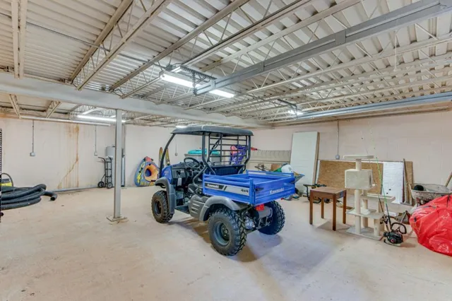 a view of a garage with furniture