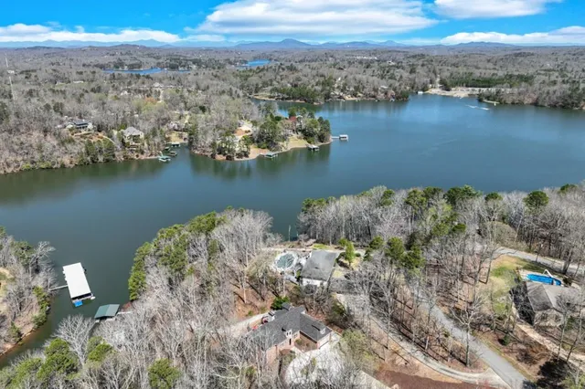a view of a lake with mountain