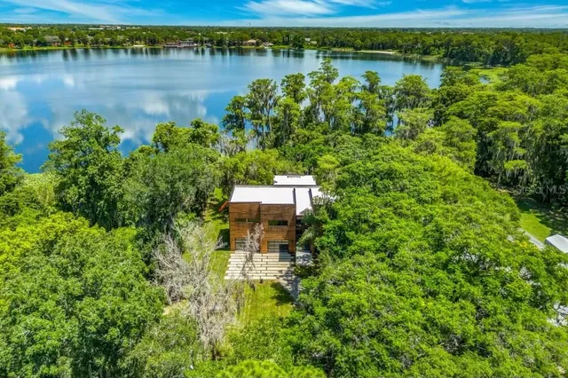 a view of a lake with outdoor space