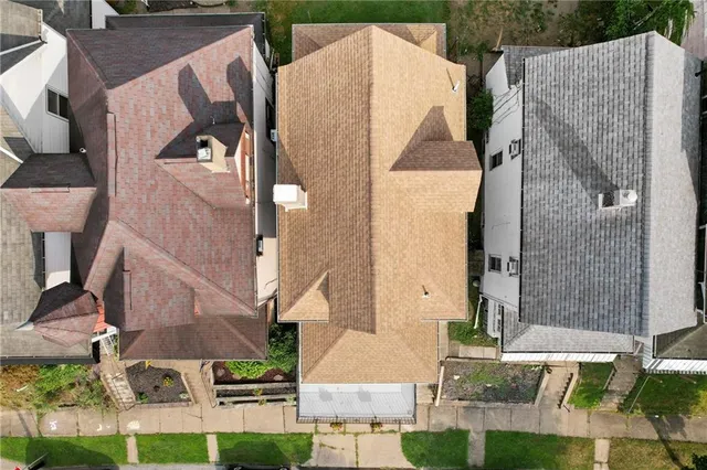 a city view with tall buildings