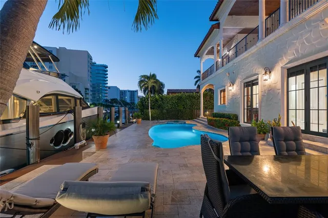 a view of a building with a swimming pool