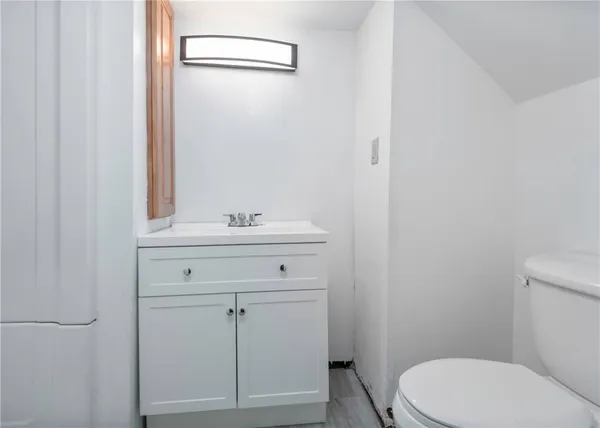 a bathroom with a sink a toilet and mirror