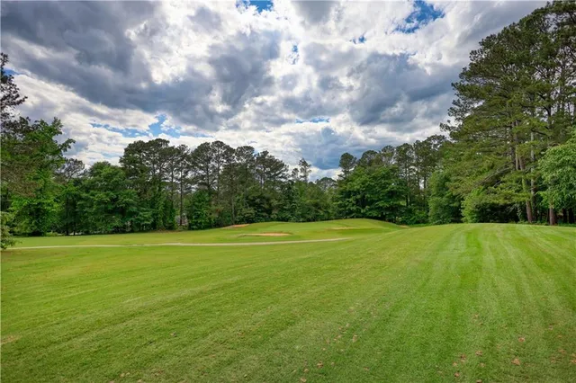 a view of a big yard with lots of green space