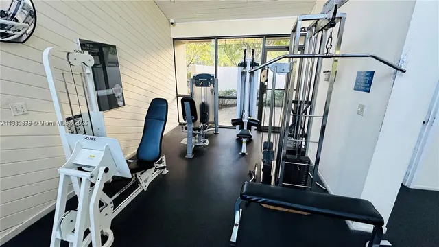 a view of a room with gym equipment