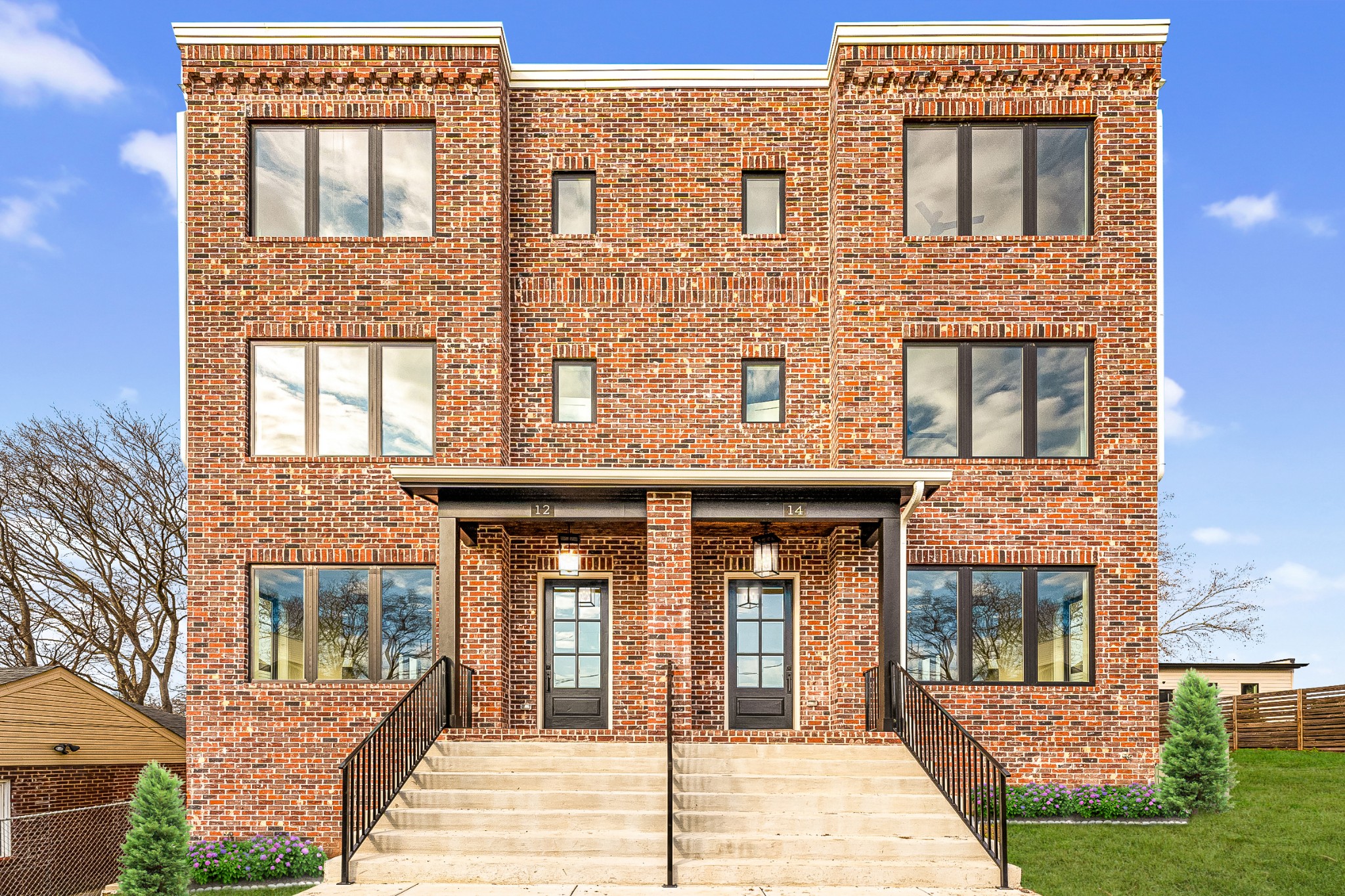 front view of a brick house with a window