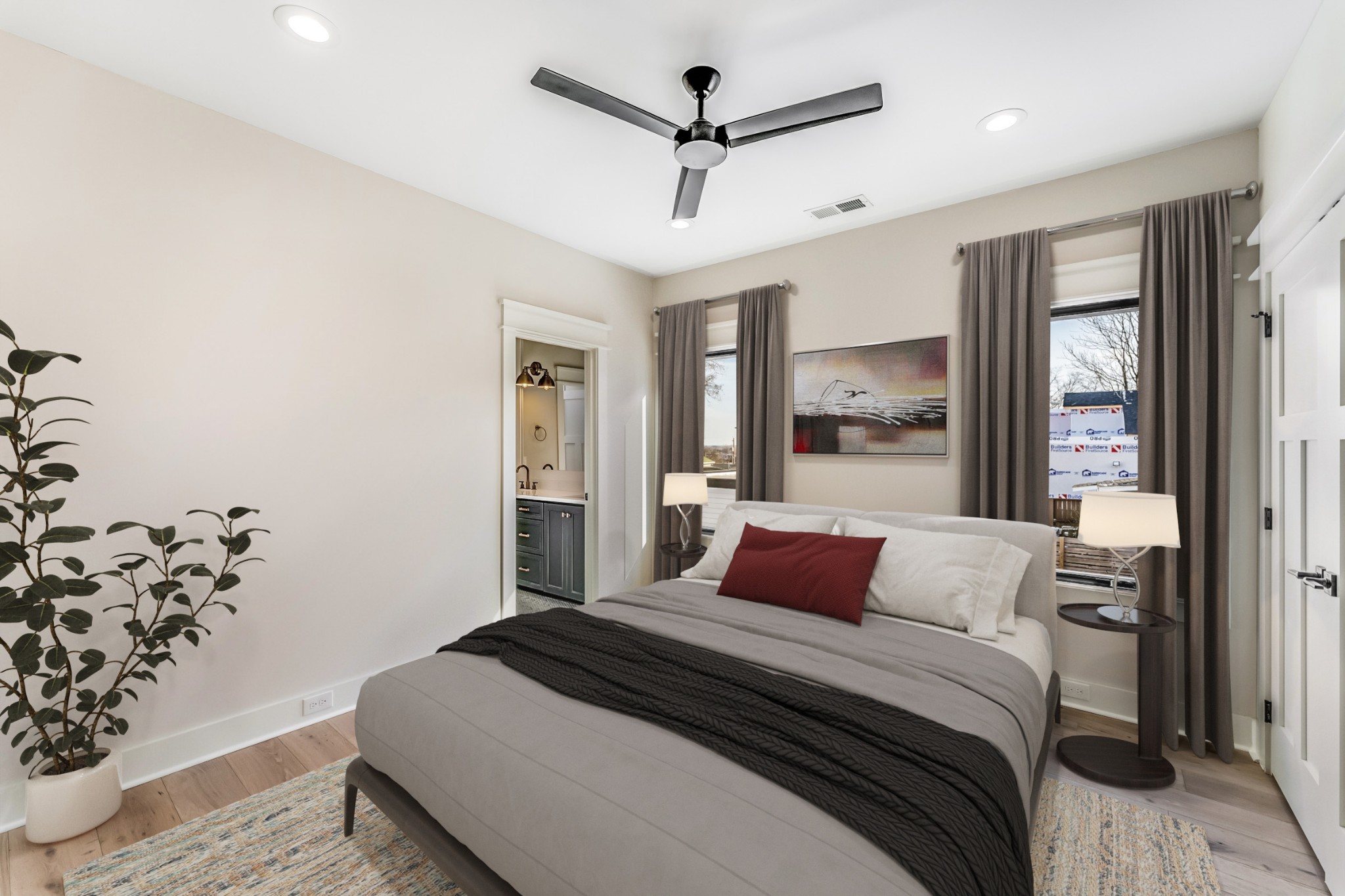 12 Shepard Street Nashville, TN 37210 - Photo 9 of 23 a bedroom with a large bed and a chandelier fan