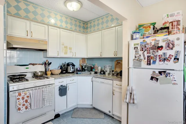 a kitchen with stainless steel appliances granite countertop a stove a refrigerator and cabinets