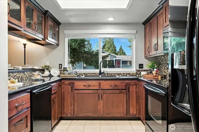 a kitchen with lots of counter top space