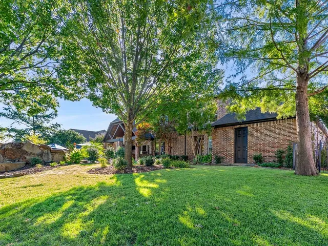 a view of a backyard with a tree