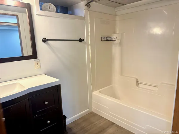 a bathroom with a bathtub and a shower
