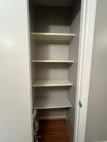 a storage room with washer and dryer
