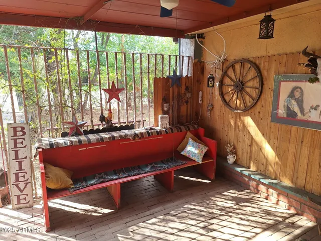 a living room with a couch and a table