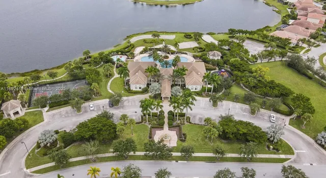 an outdoor space with seating