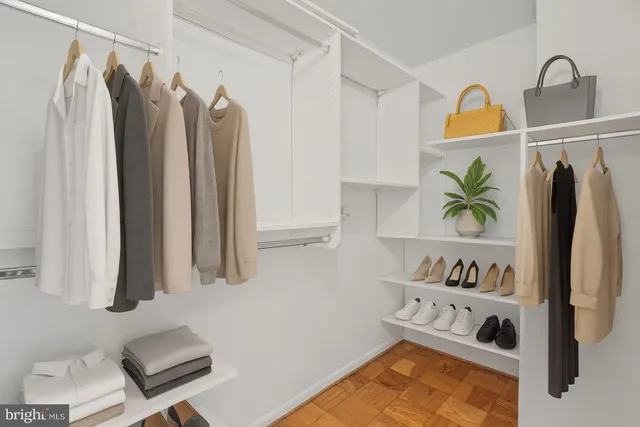 a view of a room with racks on the wall