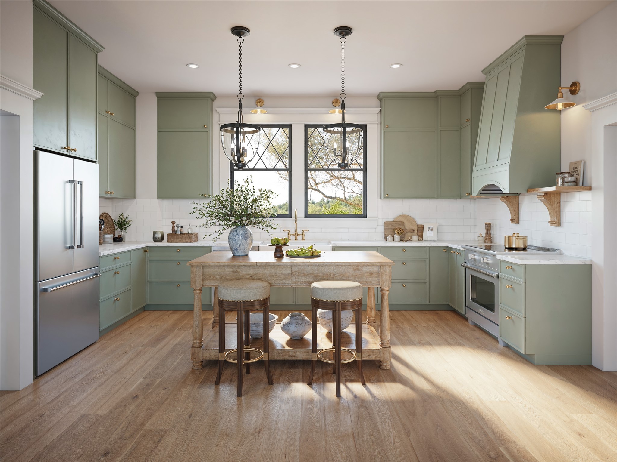 a kitchen with kitchen island granite countertop a sink stainless steel appliances and cabinets