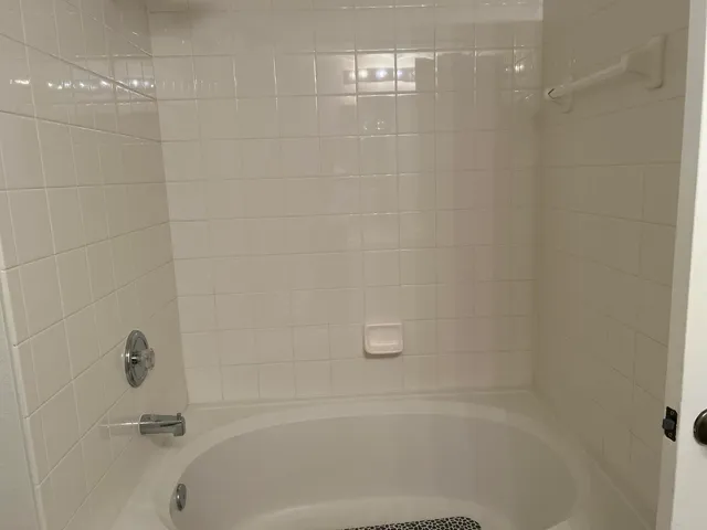 a bathroom with a bathtub