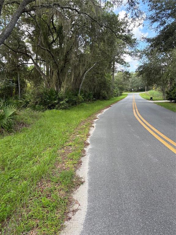 a view of a street with a yard