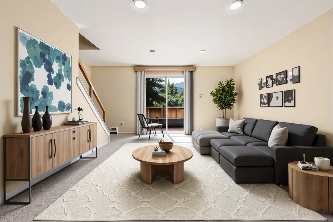163 High Tor Road, Unit 2 Breckenridge, CO 80424 - Photo 1 of 48 a living room with furniture a flat screen tv and a large window