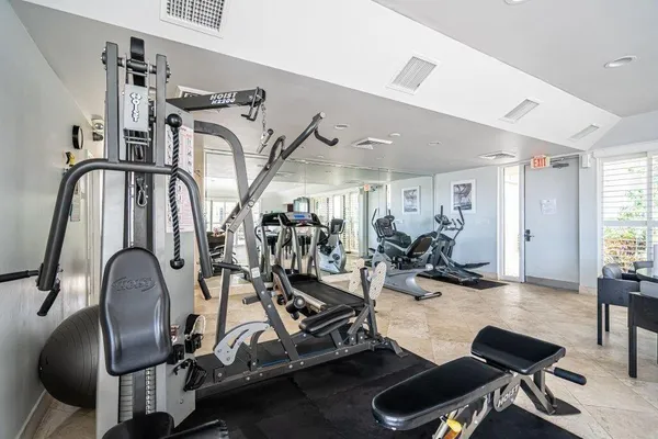 a view of a room with gym equipment