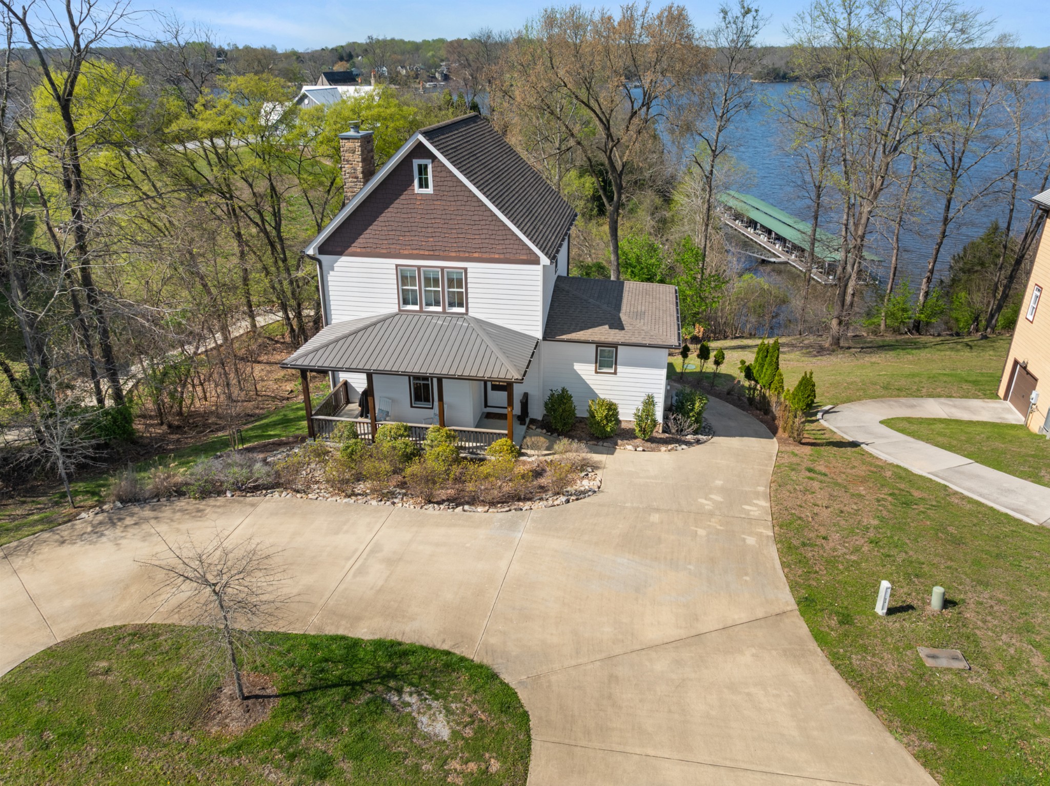 an aerial view of a house with garden