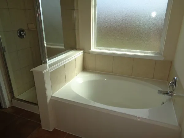 a bathroom with a bathtub
