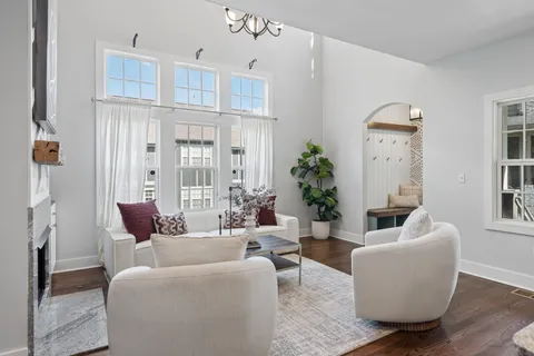 a living room with furniture or couch and a potted plant