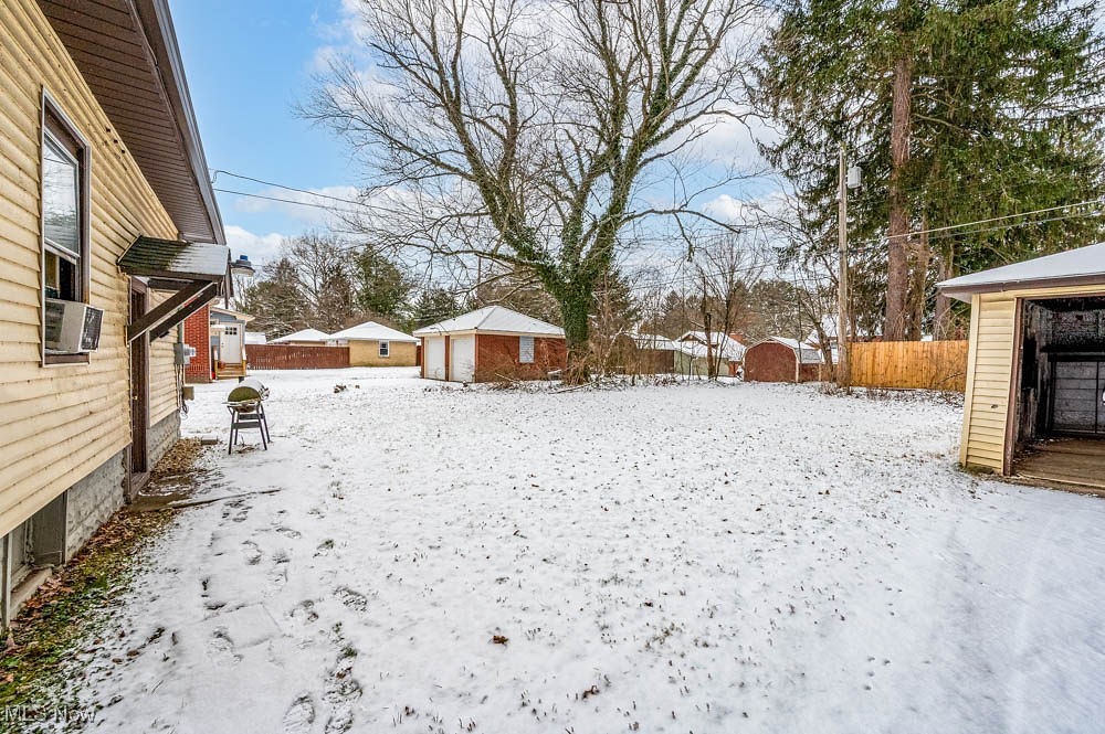 3114 Neosho Road Youngstown, OH 44511 - Photo 24 of 25 Yard covered in snow featuring a fenced backyard and an outbuilding