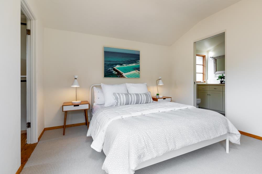 244 Aptos Beach Drive Aptos, CA 95003 - Photo 13 of 32 a bedroom with a bed and a view of kitchen