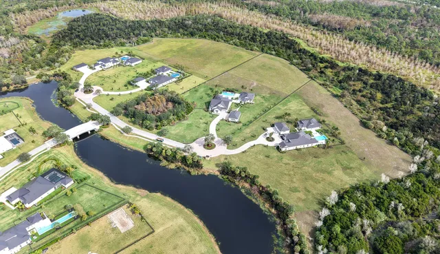 an aerial view of a swimming pool