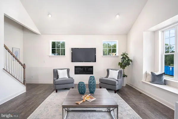 a living room with furniture a flat screen tv and a potted plant