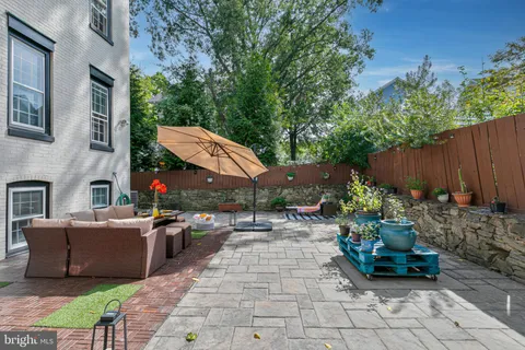 a view of a backyard with large trees and plants