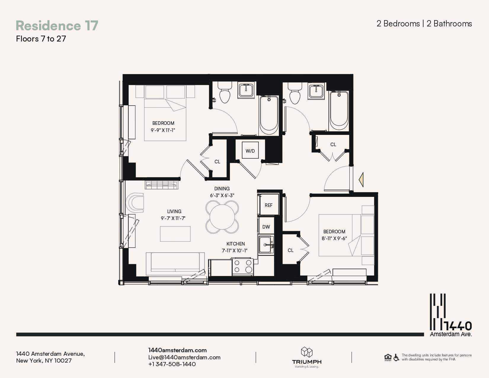 1440 Amsterdam Avenue, Unit 1617 Manhattan, NY 10027 - Photo 25 of 25 a black and white photo of a floor plan