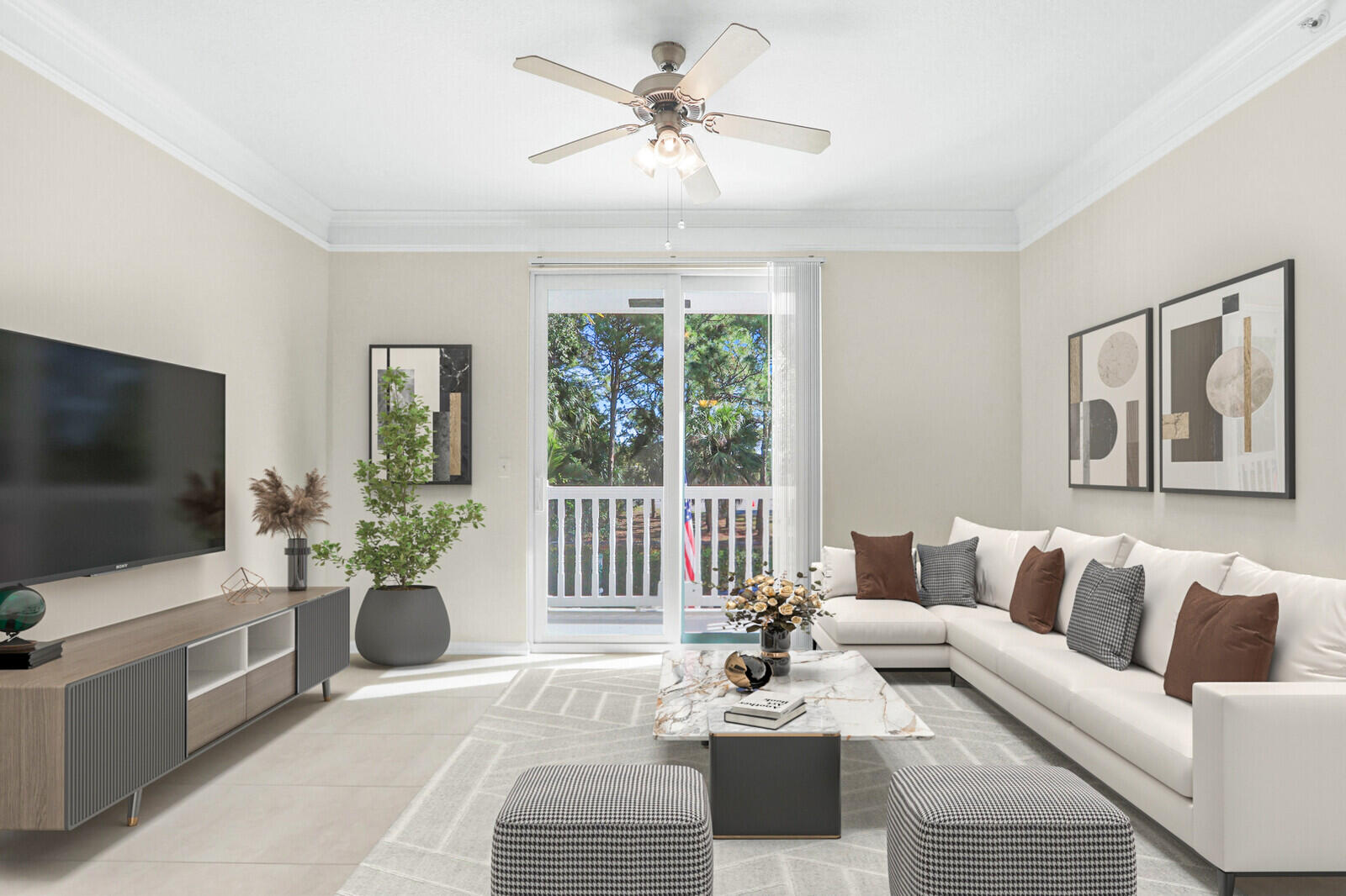 255 Murcia Drive, Unit 202 Jupiter, FL 33458 - Photo 4 of 56 a living room with furniture and a flat screen tv