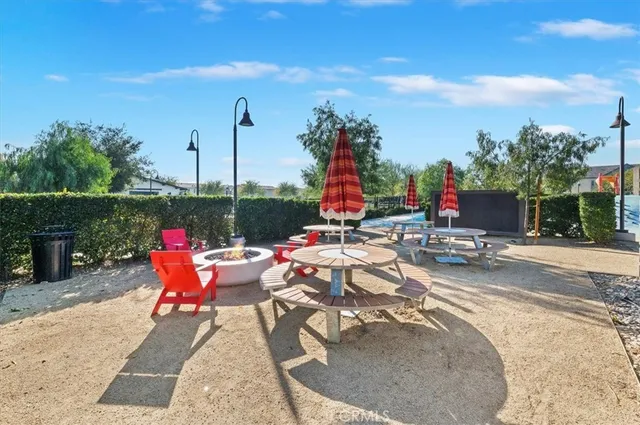 a view of a terrace with sitting area
