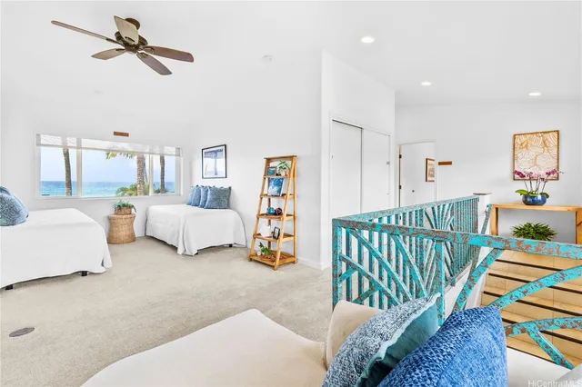 a bedroom with furniture and a bed