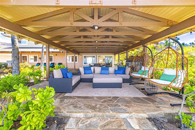 a outdoor living space with furniture