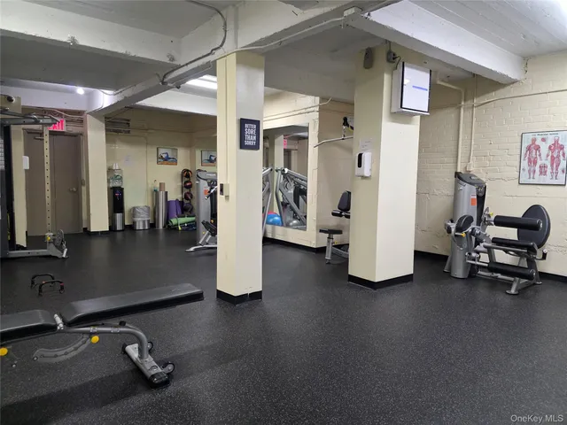 a view of a room with gym equipment