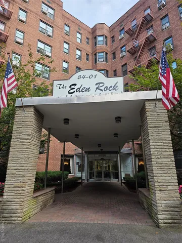 a view of a building with a door