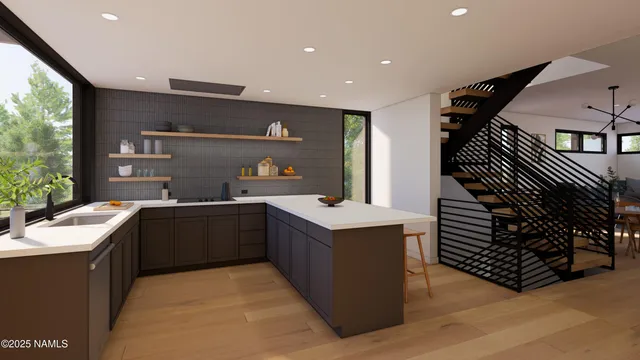 a kitchen with a sink stove and cabinets
