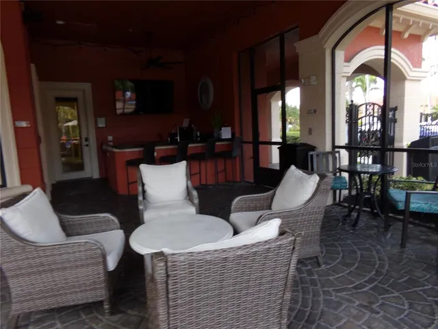 a view of an outdoor space with seating